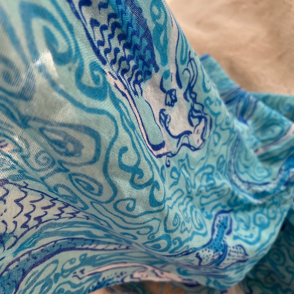 Lilly Pulitzer Blue Teal Swirl Silk-Cashmere Scarf - Picture 14 of 15